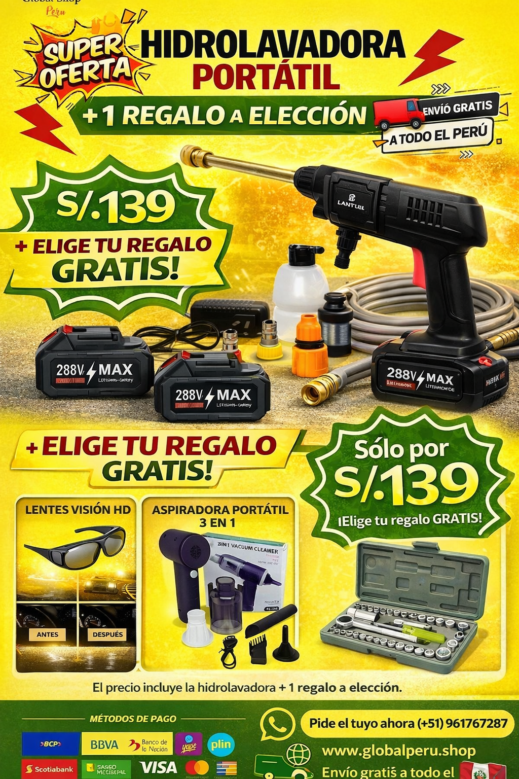 COMBAZO HIDROLAVADORA PORTATIL 360V PROMAX + ASPIRADORA 3 EN 1