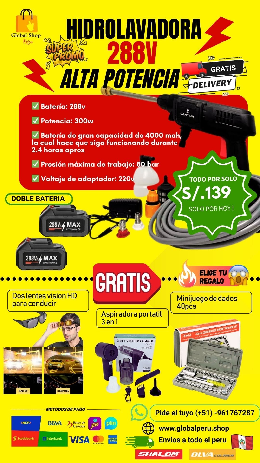 COMBAZO HIDROLAVADORA PORTATIL 360V PROMAX + ASPIRADORA 3 EN 1